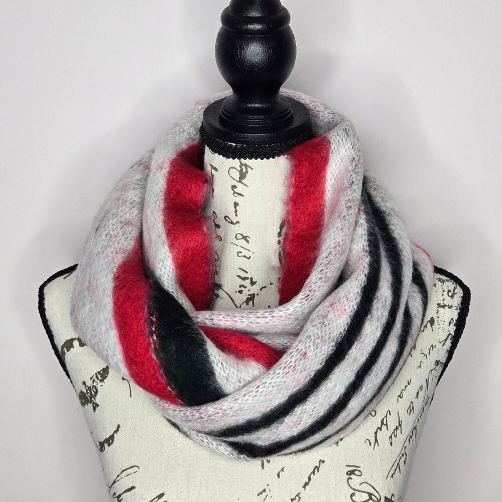 Steve Madden Red Black & White Striped Infinity Scarf One Size Reversible